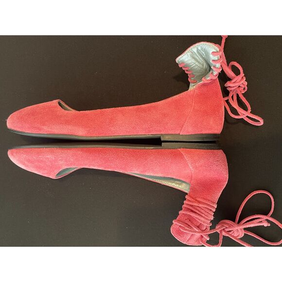 ~ Garnet Hill Suede Leather Prima Ankle Wrap Ballet Flats 9.5 Pink Tie 9 1/2 wmn - Picture 13 of 13